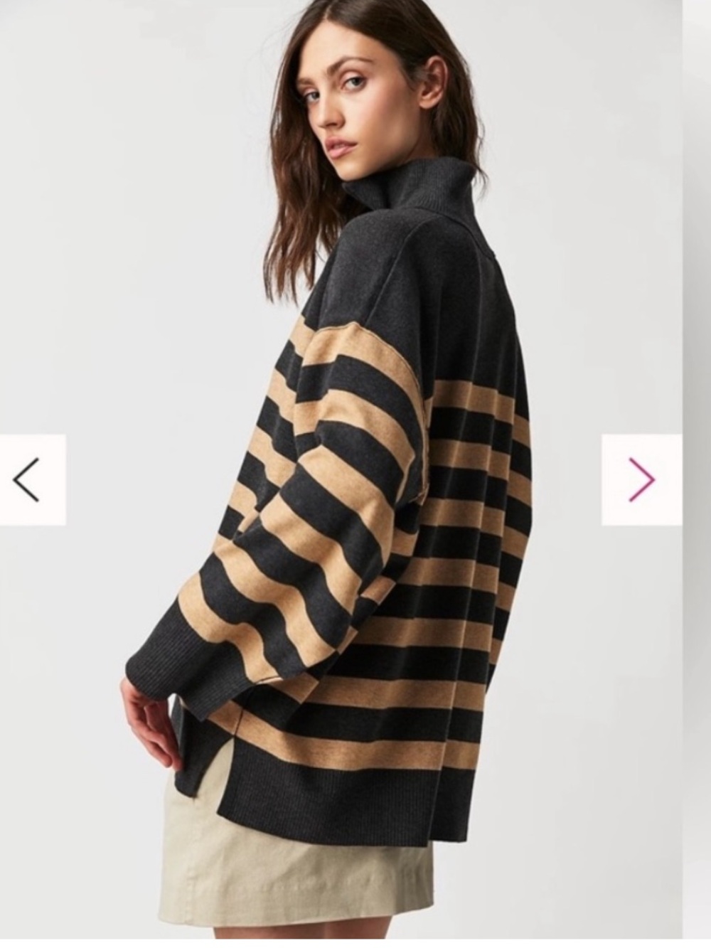Free People 1/4 zip Black and Tan Coastal stripe pullover sweater size X small - Picture 3 of 13